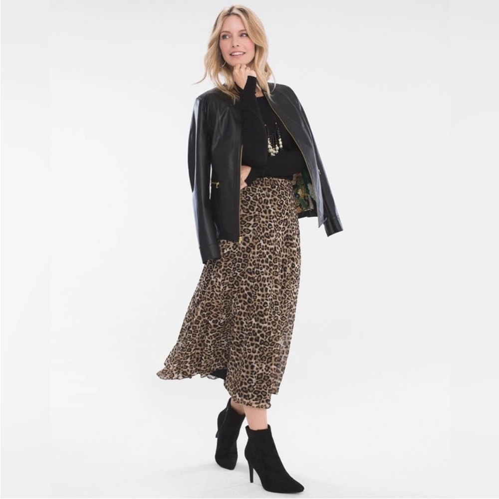 Chico's Brown Leopard Print Chic Lined Midi Skirt Size 6